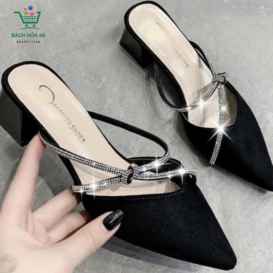 Giày sục nữ cao gót 5 phân đê đế vuông