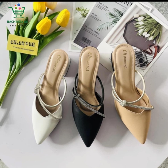 Giày sục nữ cao gót 5 phân đê đế vuông